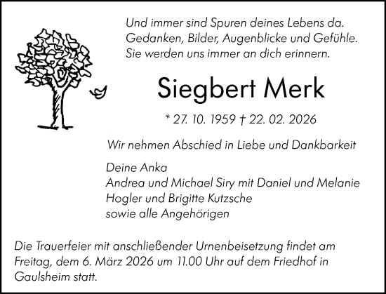 Traueranzeige von Siegbert Merk von Allgemeine Zeitung Rheinhessen-Nahe