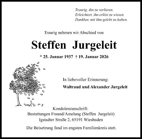 Traueranzeige von Steffen Jurgeleit von Wiesbadener Kurier