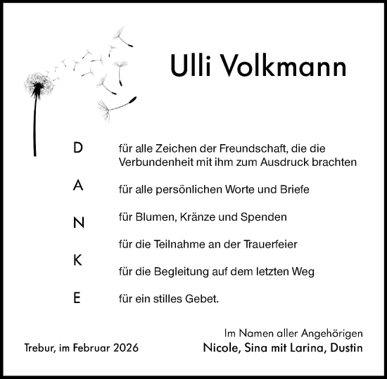 Traueranzeige von Ulli Volkmann von Rüsselsheimer Echo