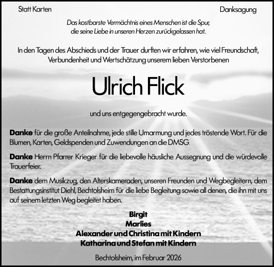 Traueranzeige von Ulrich Flick von Allgemeine Zeitung Alzey