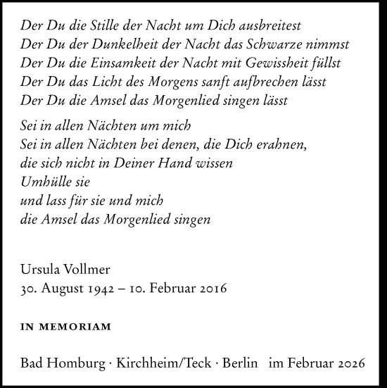 Traueranzeige von Ursula Vollmer von Dill Block