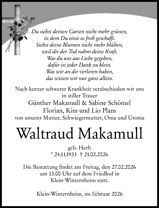 Traueranzeige von Waltraud Makamull von Allgemeine Zeitung Mainz