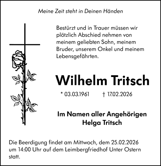 Traueranzeige von Wilhelm Tritsch von Odenwälder Echo