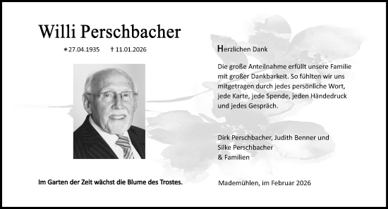 Traueranzeige von Willi Perschbacher von Dill Block