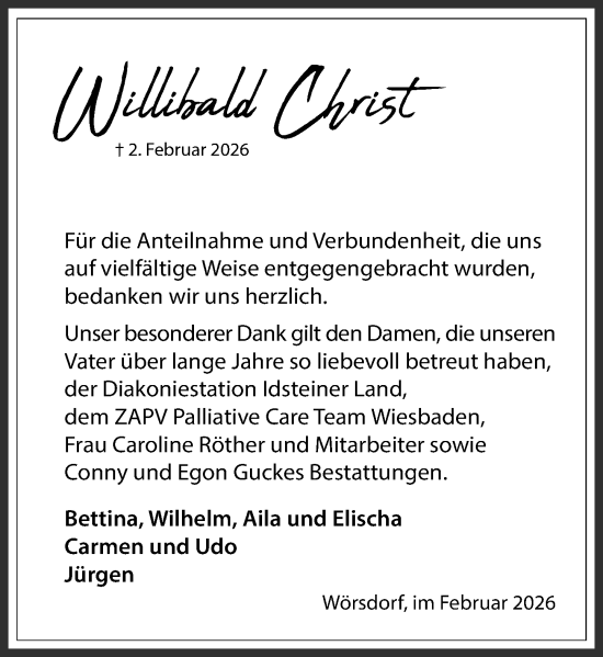 Traueranzeige von Willibald Christ von Idsteiner Land/Untertaunus