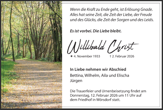 Traueranzeige von Willibald Christ von Idsteiner Land/Untertaunus