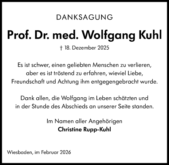 Traueranzeige von Wolfgang Kuhl von Wiesbadener Kurier