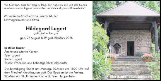 Traueranzeige von Hildegard Lugert von Starkenburger Echo
