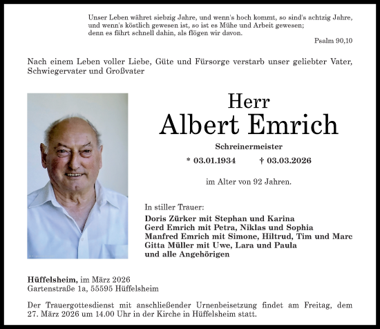 Traueranzeige von Albert Emrich von Allgemeine Zeitung Rheinhessen-Nahe