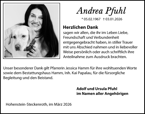 Traueranzeige von Andrea Pfuhl von Idsteiner Land/Untertaunus