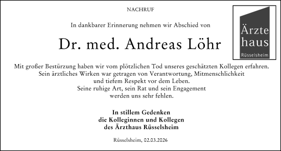 Traueranzeige von Andreas Löhr von Rüsselsheimer Echo
