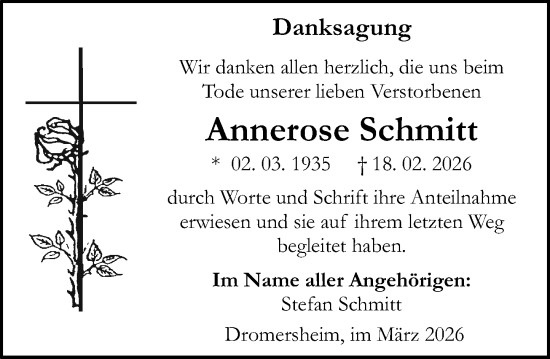 Traueranzeige von Annerose Schmitt von Binger-/Ingelheimer Wochenblatt