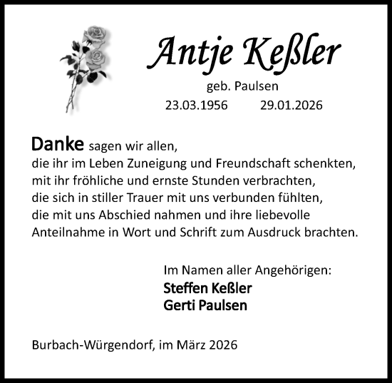 Traueranzeige von Antje Keßler von Dill Block