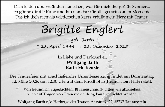 Traueranzeige von Brigitte Englert von Rheingau-Taunus-Kreis Wochenblatt