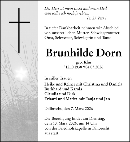 Traueranzeige von Brunhilde Dorn von Dill Block