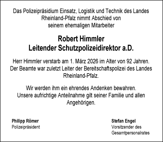 Traueranzeige von Robert Himmler 