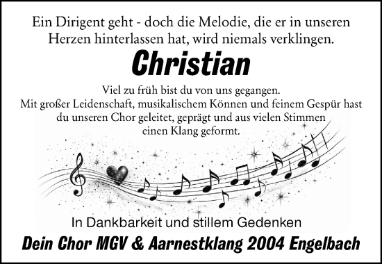Traueranzeige von Christian  von Hinterländer Anzeiger