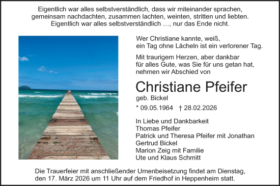 Traueranzeige von Christiane Pfeifer von Starkenburger Echo