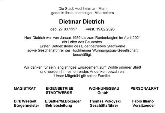 Traueranzeige von Dietmar Dietrich von Allgemeine Zeitung Mainz