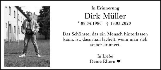 Traueranzeige von Dirk Müller von Allgemeine Zeitung Mainz