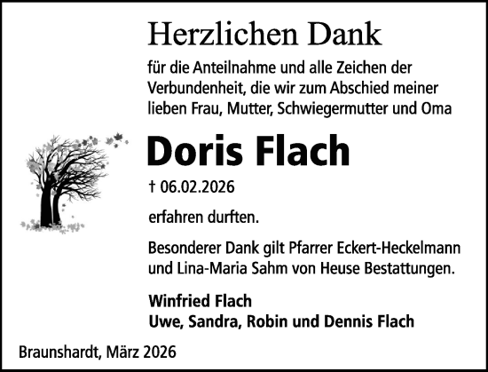 Traueranzeige von Doris Flach von Darmstädter Echo