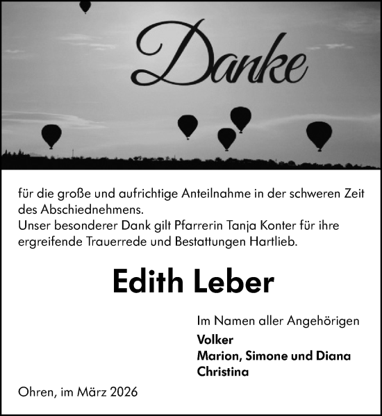 Traueranzeige von Edith Leber von Camberger Anzeiger