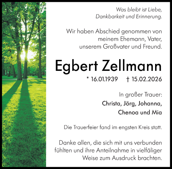 Traueranzeige von Egbert Zellmann von Wiesbadener Kurier