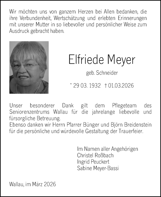 Traueranzeige von Elfriede Meyer von Hinterländer Anzeiger