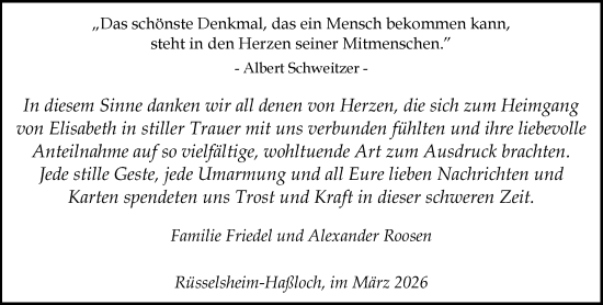 Traueranzeige von Elisabeth Roosen von Rüsselsheimer Echo
