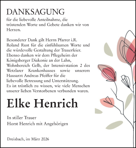Traueranzeige von Elke Henrich von Wetzlarer Neue Zeitung