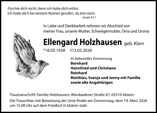 Traueranzeige von Ellengard Holzhausen von Idsteiner Land/Untertaunus