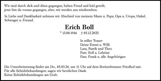 Traueranzeige von Erich Boll von Odenwälder Echo