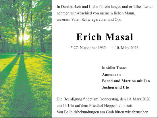 Traueranzeige von Erich Masal von Starkenburger Echo