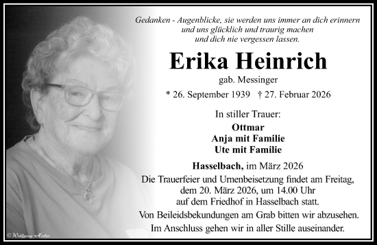 Traueranzeige von Erika Heinrich von Camberger Anzeiger