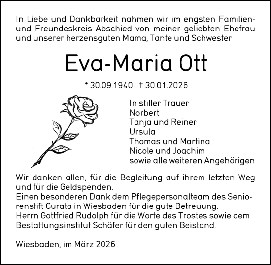 Traueranzeige von Eva-Maria Ott von Wiesbadener Kurier