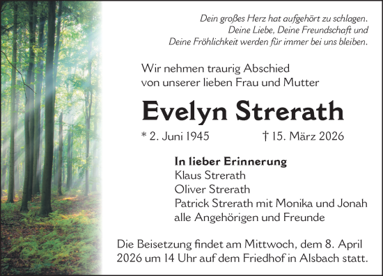 Traueranzeige von Evelyn Strerath von Darmstädter Echo