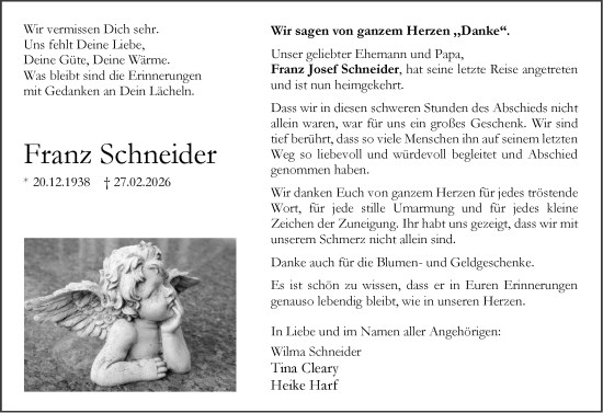 Traueranzeige von Franz Josef Schneider von Allgemeine Zeitung Mainz