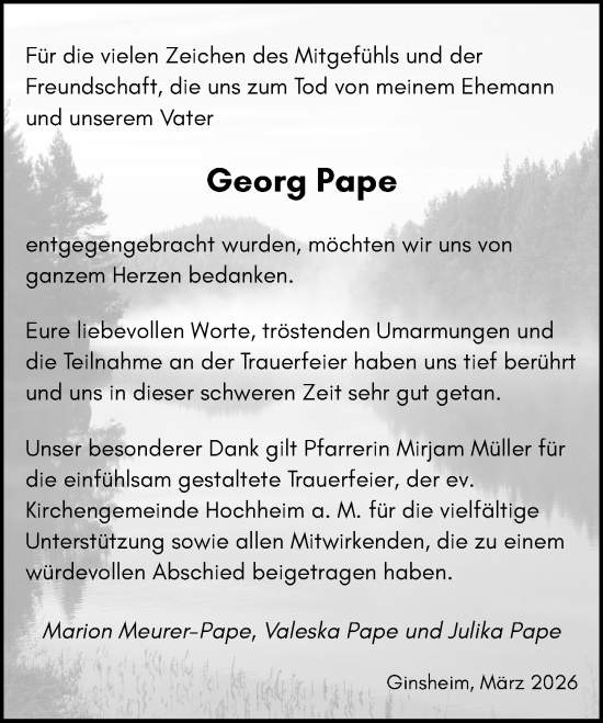 Traueranzeige von Georg Pape von Hochheimer Zeitung