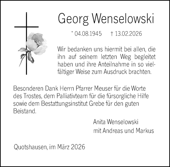Traueranzeige von Georg Wenselowski von Hinterländer Anzeiger