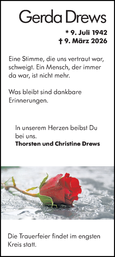 Traueranzeige von Gerda Drews von Rüsselsheimer Echo