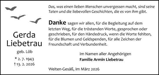 Traueranzeige von Gerda Liebetrau von Odenwälder Echo