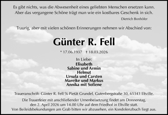 Traueranzeige von Günter R. Fell von Rheingau Kurier