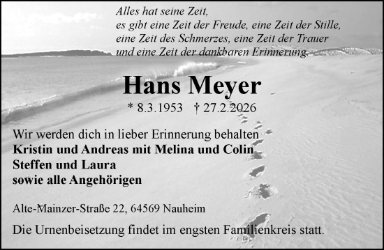 Traueranzeige von Hans Meyer von Rüsselsheimer Echo