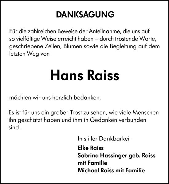 Traueranzeige von Hans Raiss von Groß-Gerauer Echo