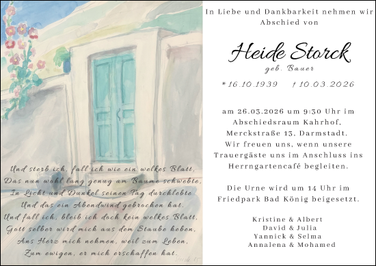 Traueranzeige von Heide Storck von Darmstädter Echo