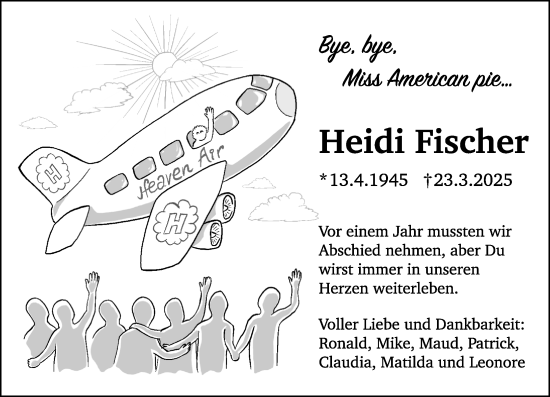 Traueranzeige von Heidi Fischer von Allgemeine Zeitung Mainz