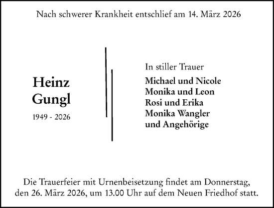 Traueranzeige von Heinz Gungl von Hochheimer Zeitung