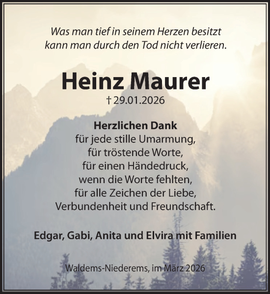 Traueranzeige von Heinz Maurer von Camberger Anzeiger