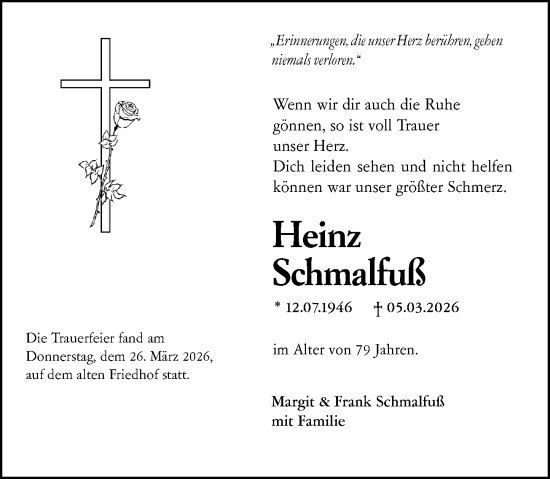 Traueranzeige von Heinz Schmalfuß von Rüsselsheimer Echo