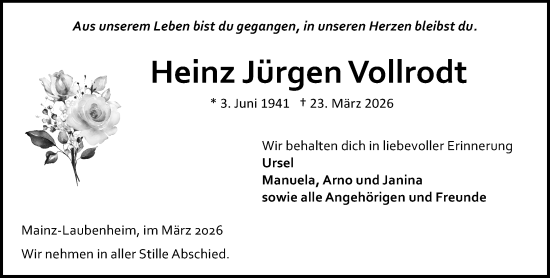 Traueranzeige von Heinz Jürgen Vollrodt von Allgemeine Zeitung Mainz